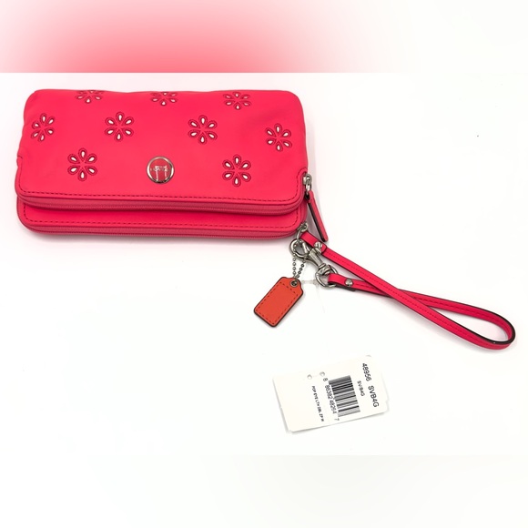 Coach POPPY Flower Eyelet Wrislet Wallet Vintage Pink Orange NWT - Picture 13 of 15
